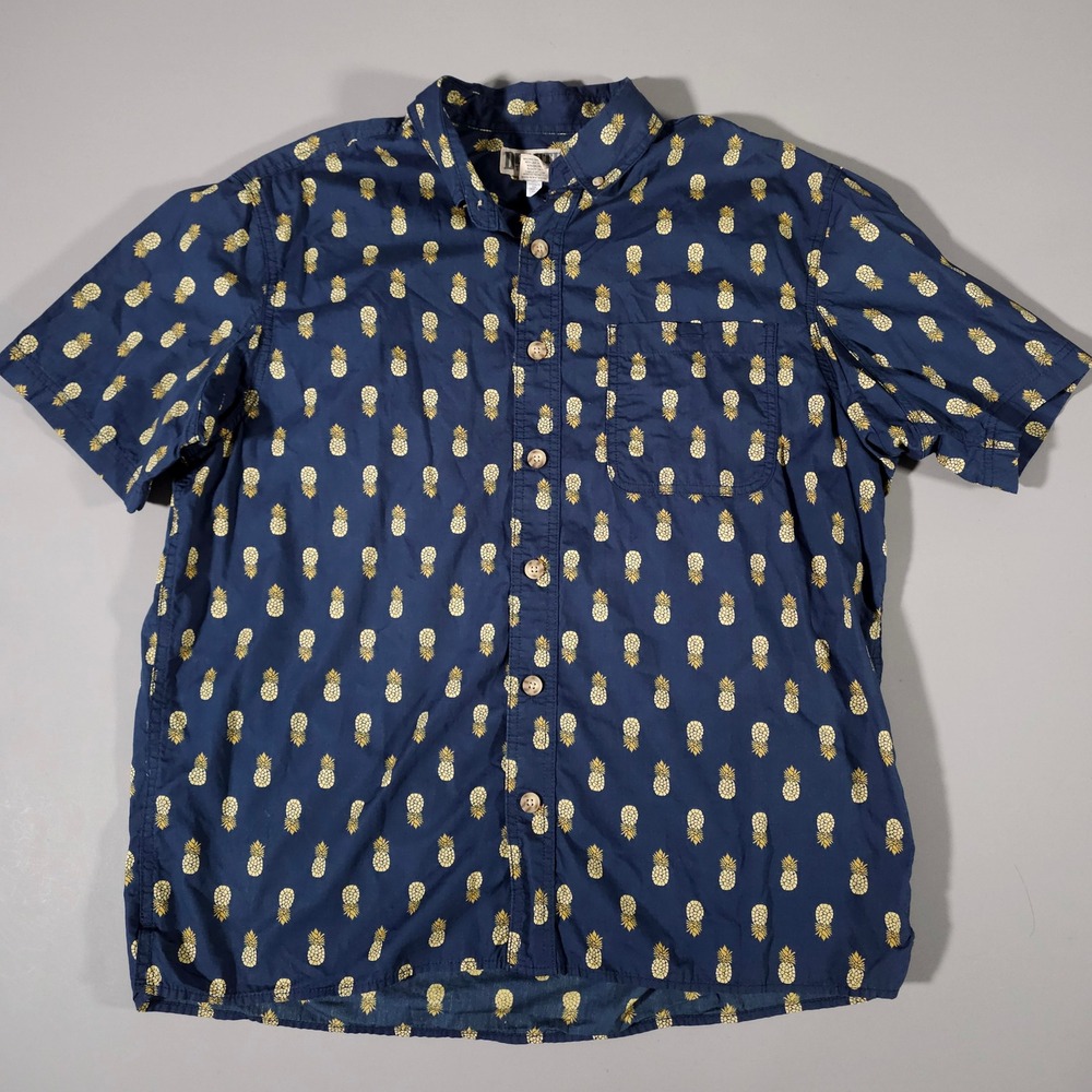Duluth‎ Trading Co Button Down Shirt Mens Large Blue Pineapple Print Cotton S/S